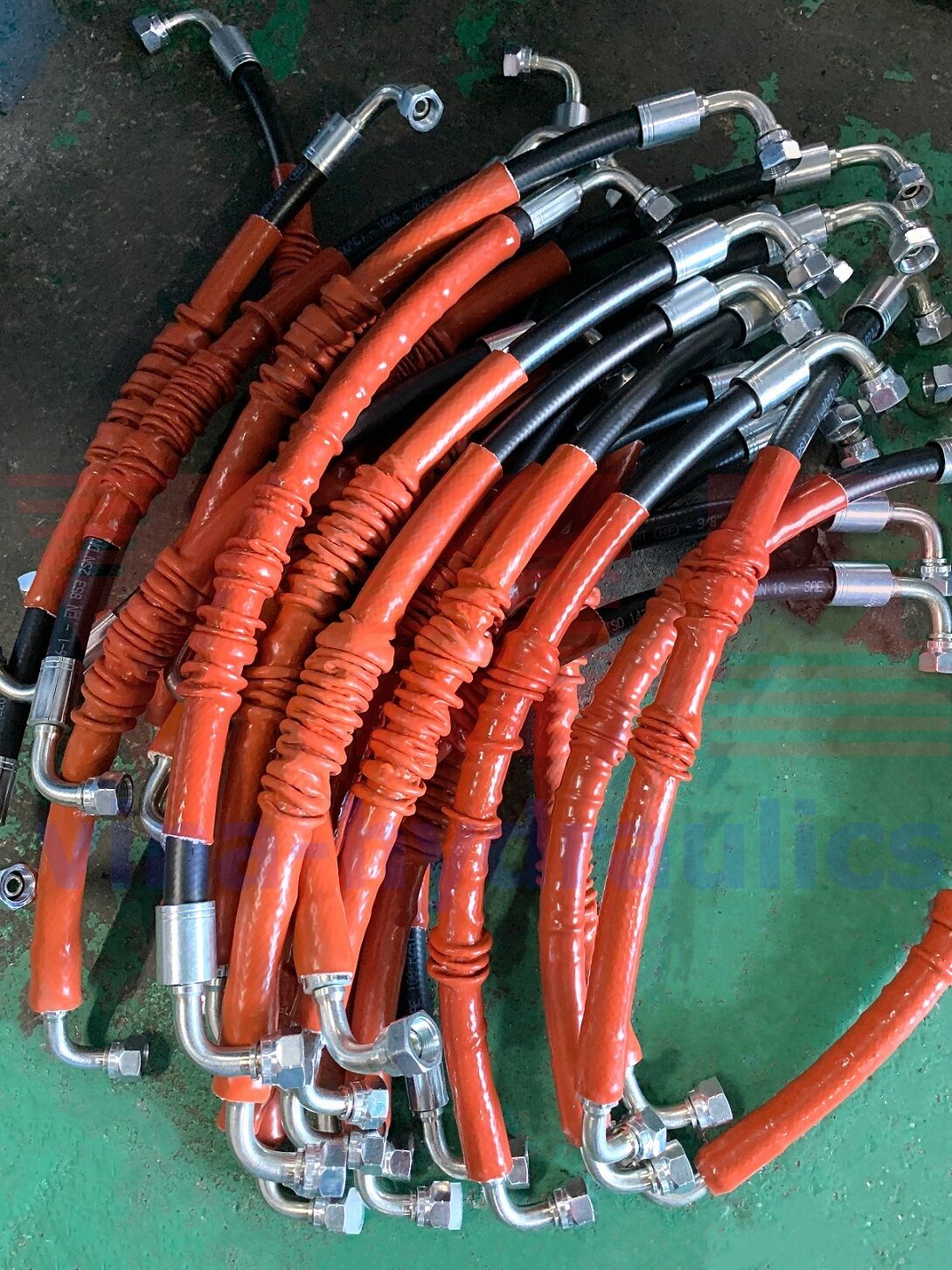 Processing hydraulic hose 3/8'' FLEXOR Alfagomma crimped 2 BSPP ends, PJ cover, and with adapter