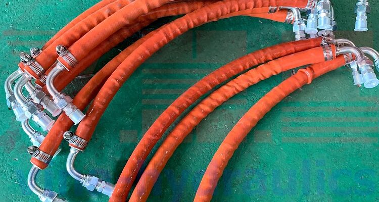 Processing hydraulic hose 3/8'' FLEXOR Alfagomma crimped 2 BSPP ends, PJ cover and with adapter
