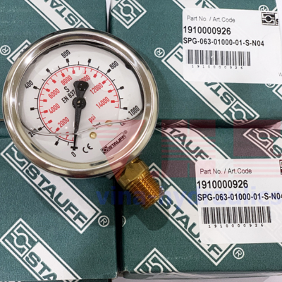 Đồng hồ áp thủy lực mặt 1000bar, phi 63mm, 1/4", 1910000926, SPG-063-01000-01-S-N04, Stauff
